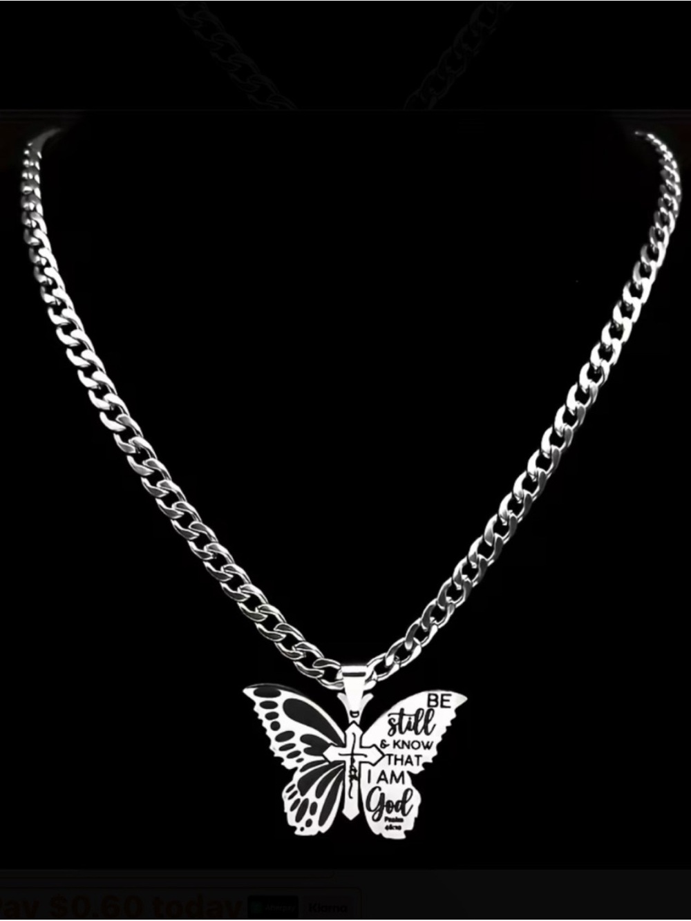 Butterfly Cross Pendant Necklace in Silver Tone